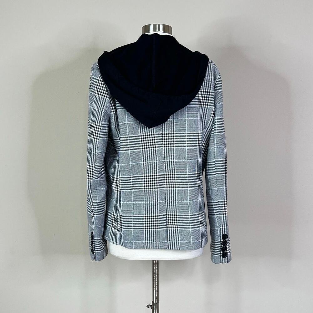 Evereve | Park Avenue Hoodie Dickie Black White Grey Plaid Blazer Jacket Large L - Picture 6 of 9